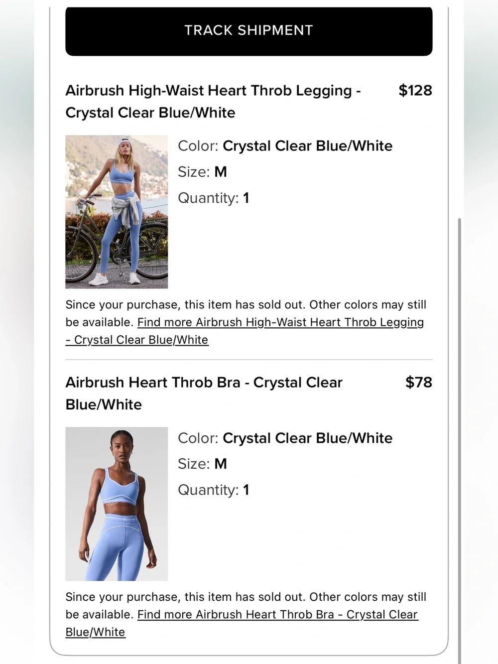 Alo Yoga (crystal clear blue) Set - Sports Bra & Leggings Medium